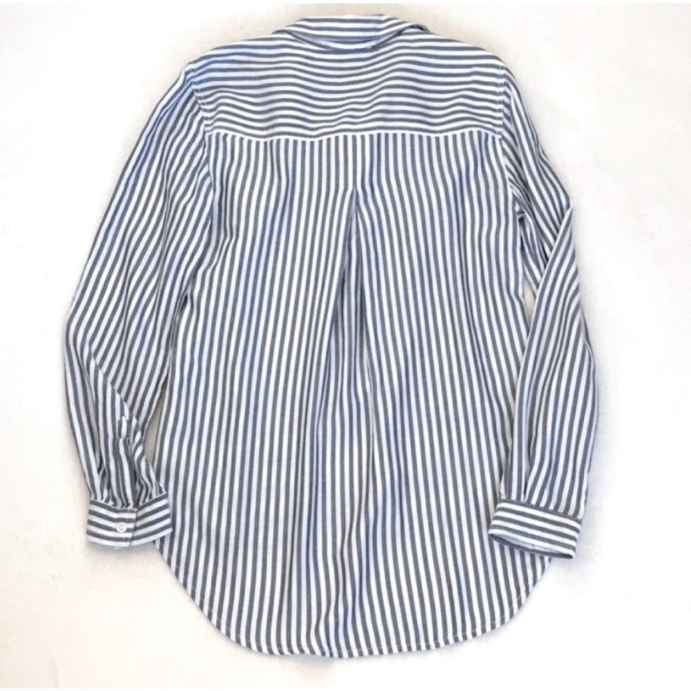 beachlunchlounge Blue-Grey & White Stripe Rayon Button Down Boyfriend Shirt S/P - Picture 9 of 14